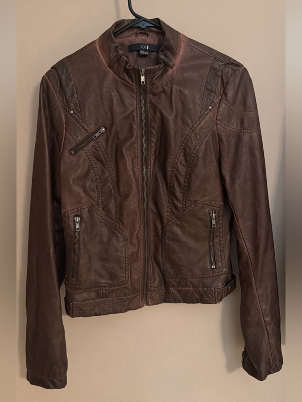 Forever 21 Women’s Brown Faux Leather Bomber Jacket
